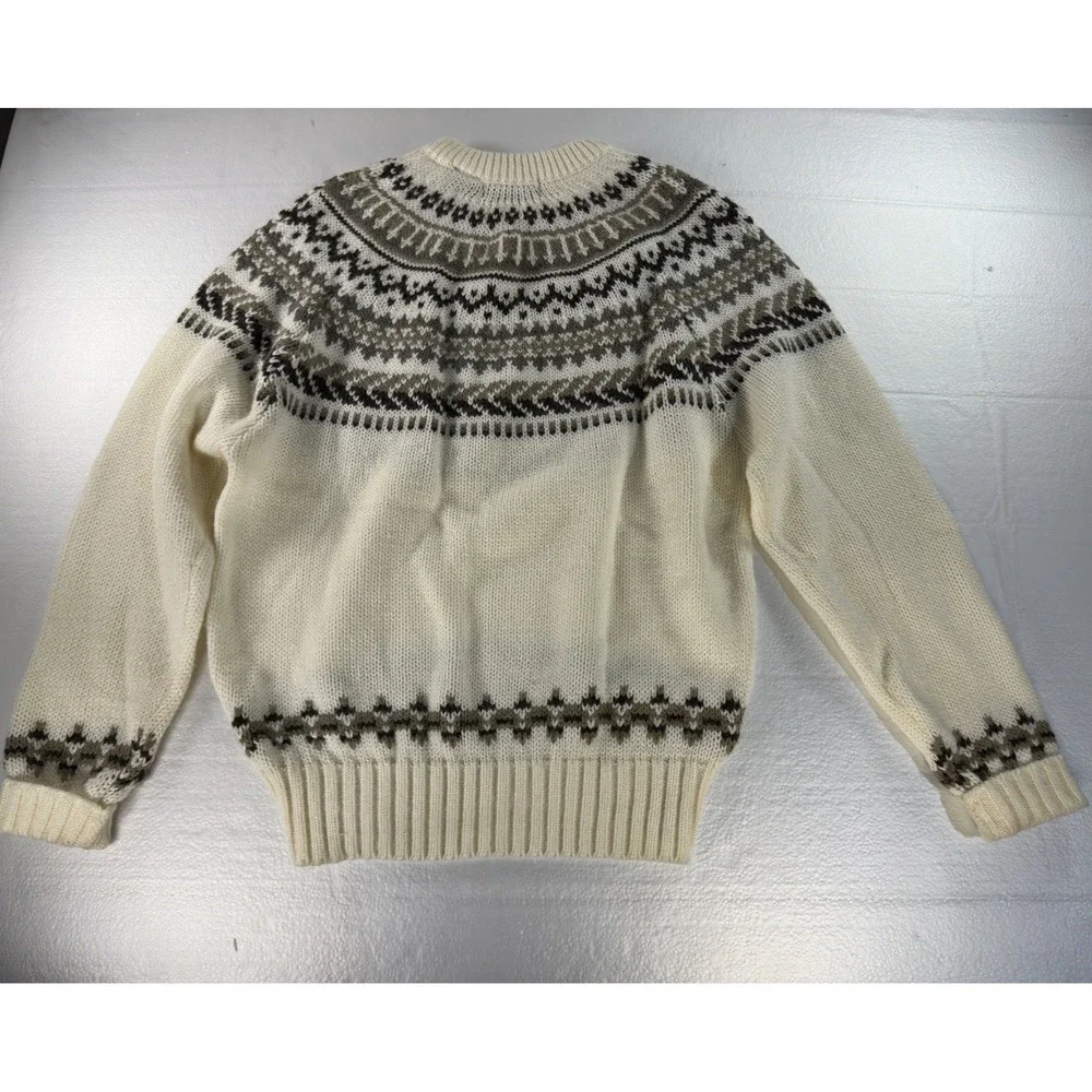 VTG Peter England Fair Isle Geometric Pattern Sweater Adult Large Ivory Ski Knit